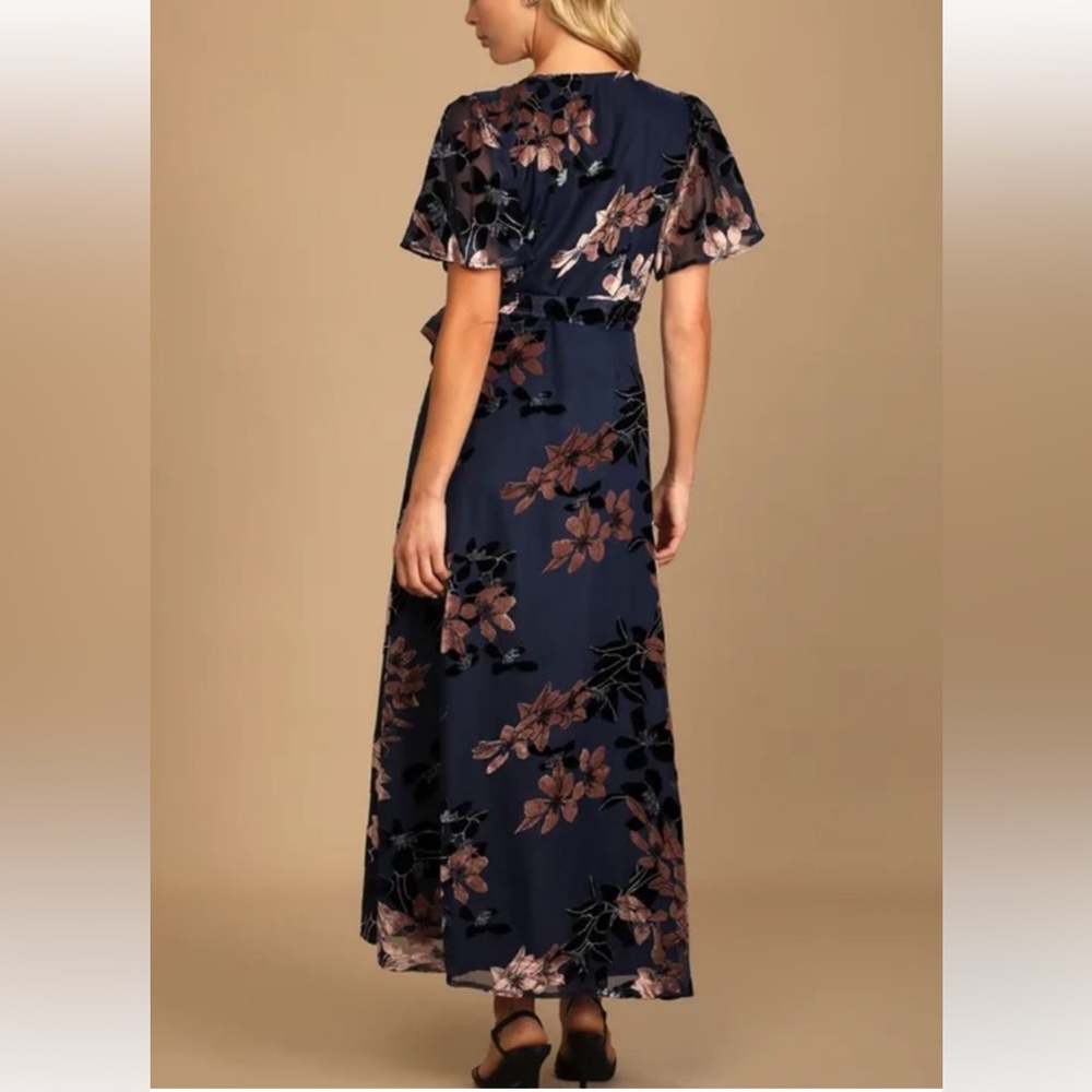 Lulus Floral Burnout Velvet Wrap Dress - Picture 3 of 11